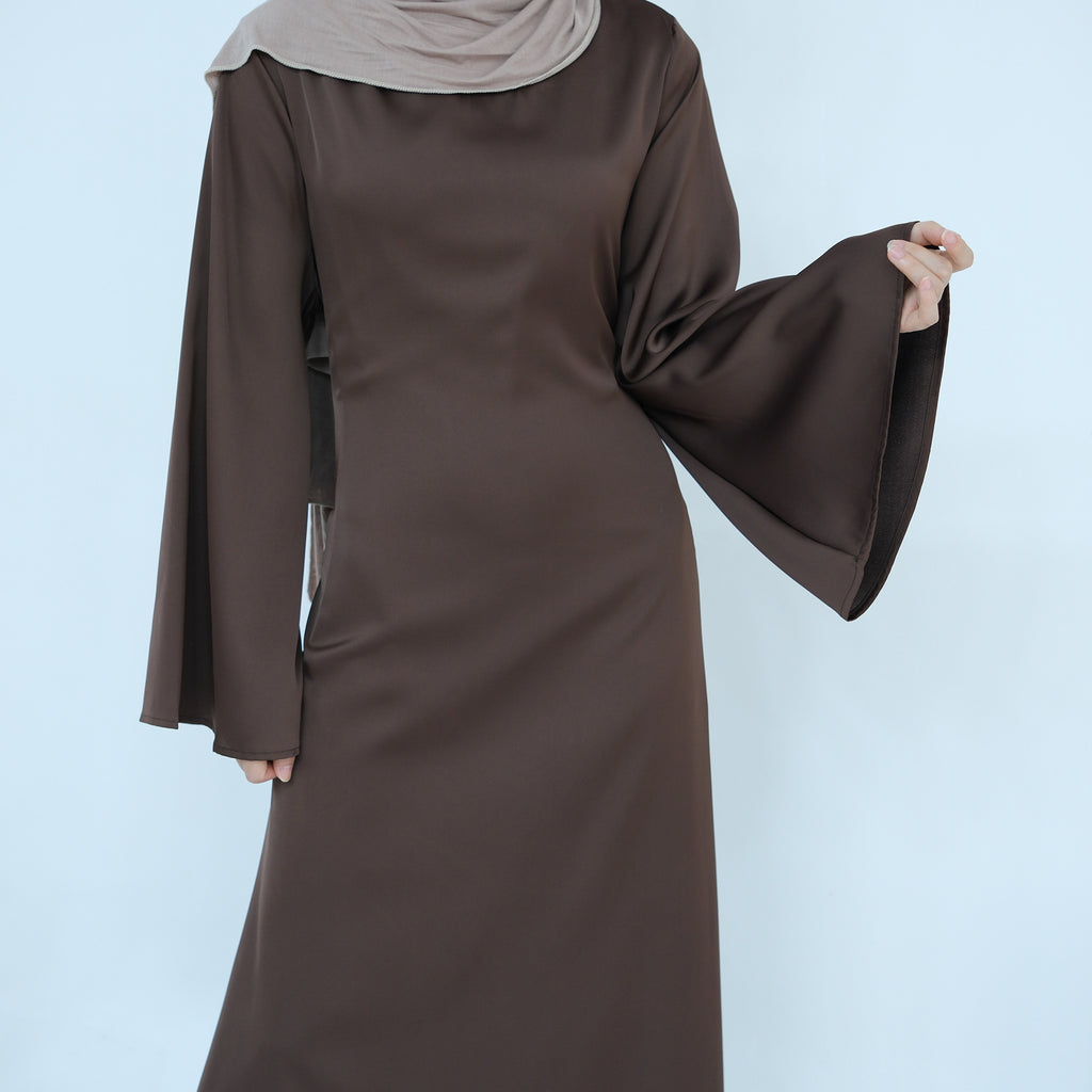 1860# Plain Silk Abaya Muslim Women Dress Islamic Clothing Modest Dresses with Adjustable Belt
