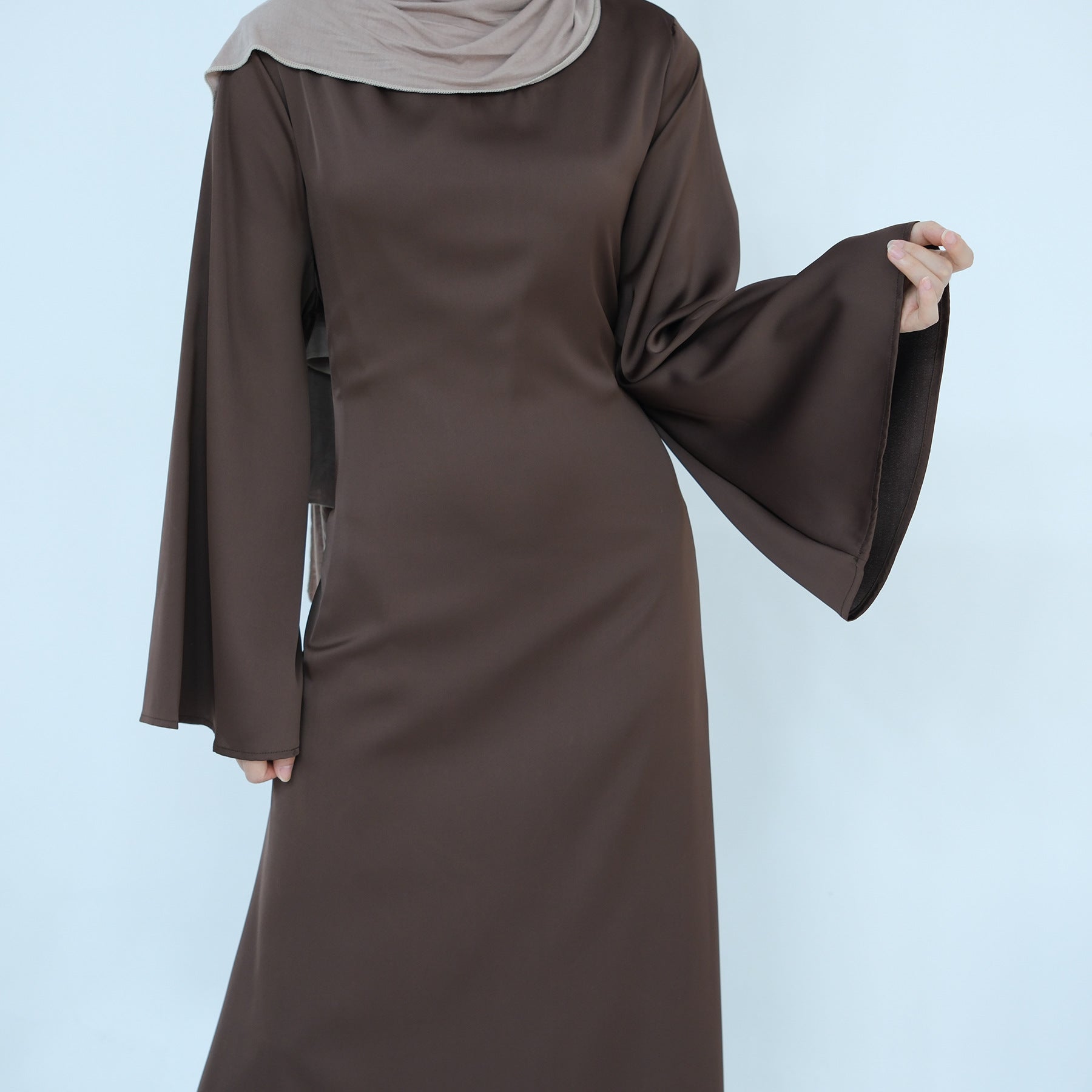 1860# Plain Silk Abaya Muslim Women Dress Islamic Clothing Modest Dresses with Adjustable Belt