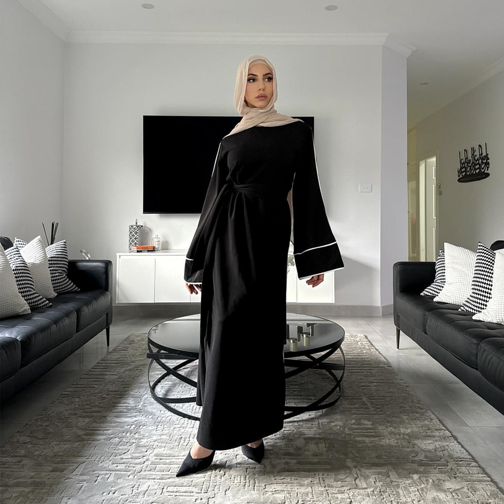 1882#Simple Plain Modest Islamic Clothing Daily Wear Crepe Abaya Women Muslim Dress With Belt