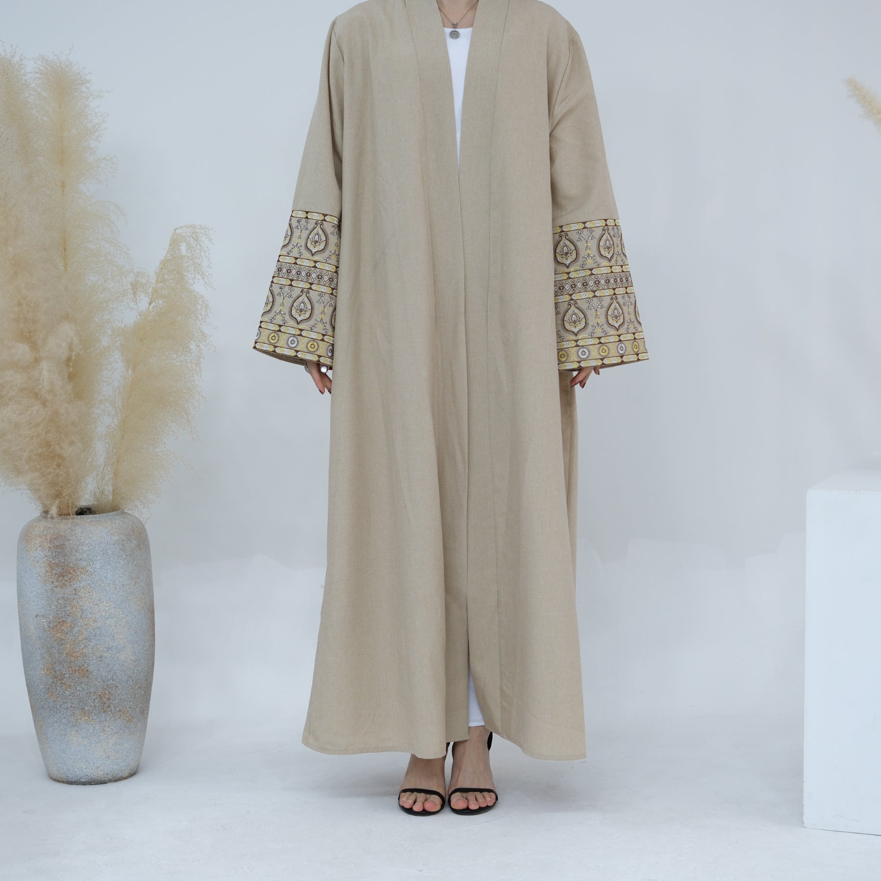 1753#Women Muslim Dress Femmes Robe Musulmane Islamic Clothing Linen Kimono Abaya