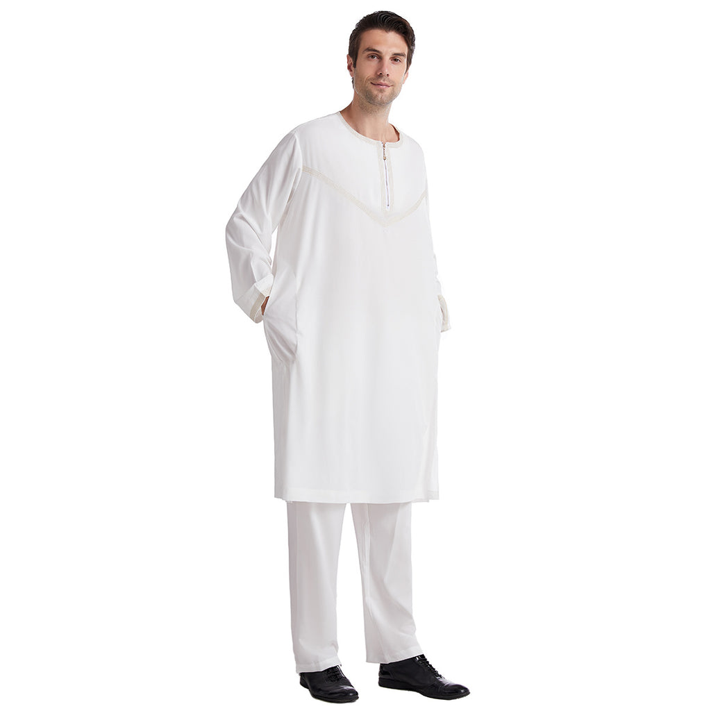 TH821#2 pcs Arab Muslim Wear calf Length Muslim Clothes Jubba Men's Thobe