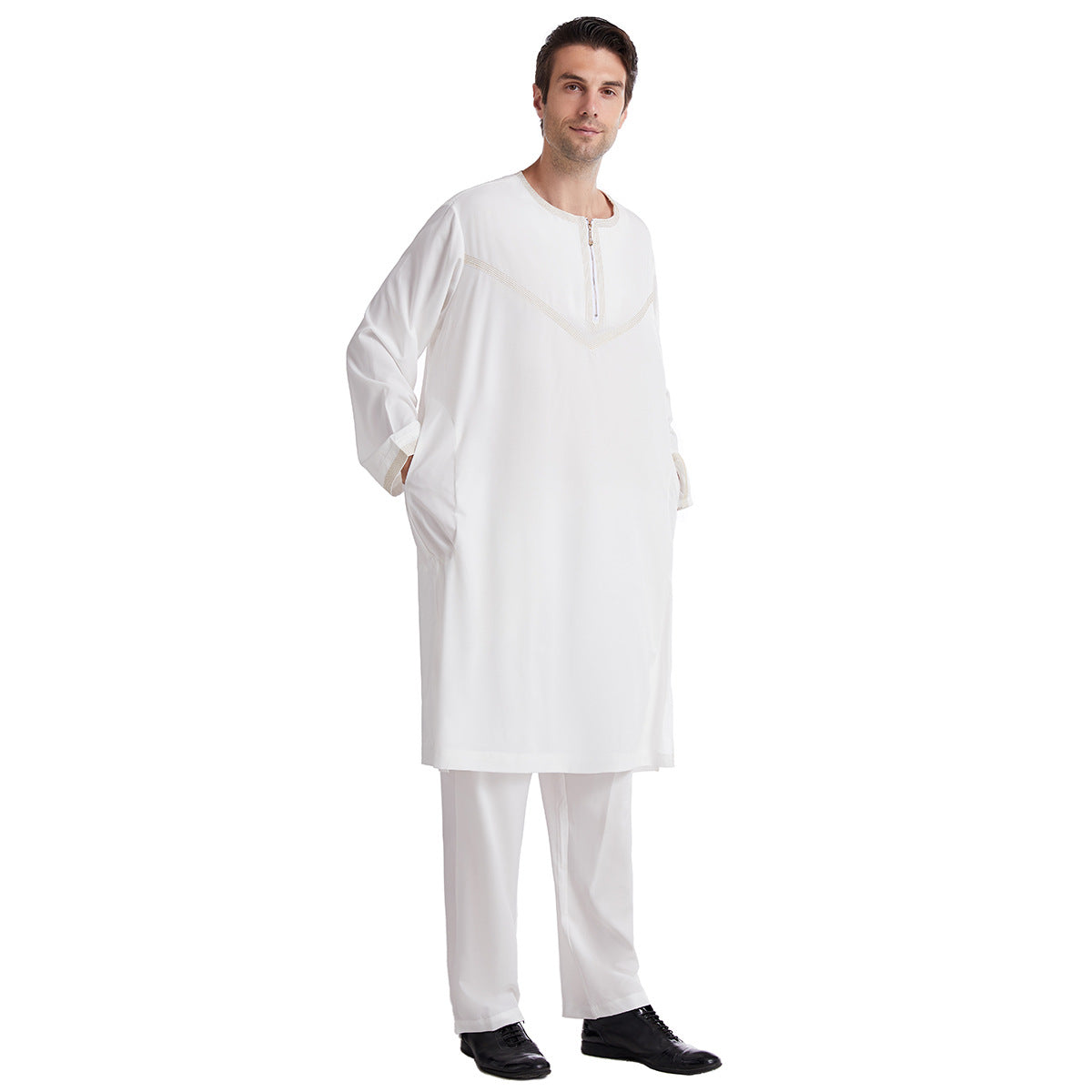 TH821#2 pcs Arab Muslim Wear calf Length Muslim Clothes Jubba Men's Thobe