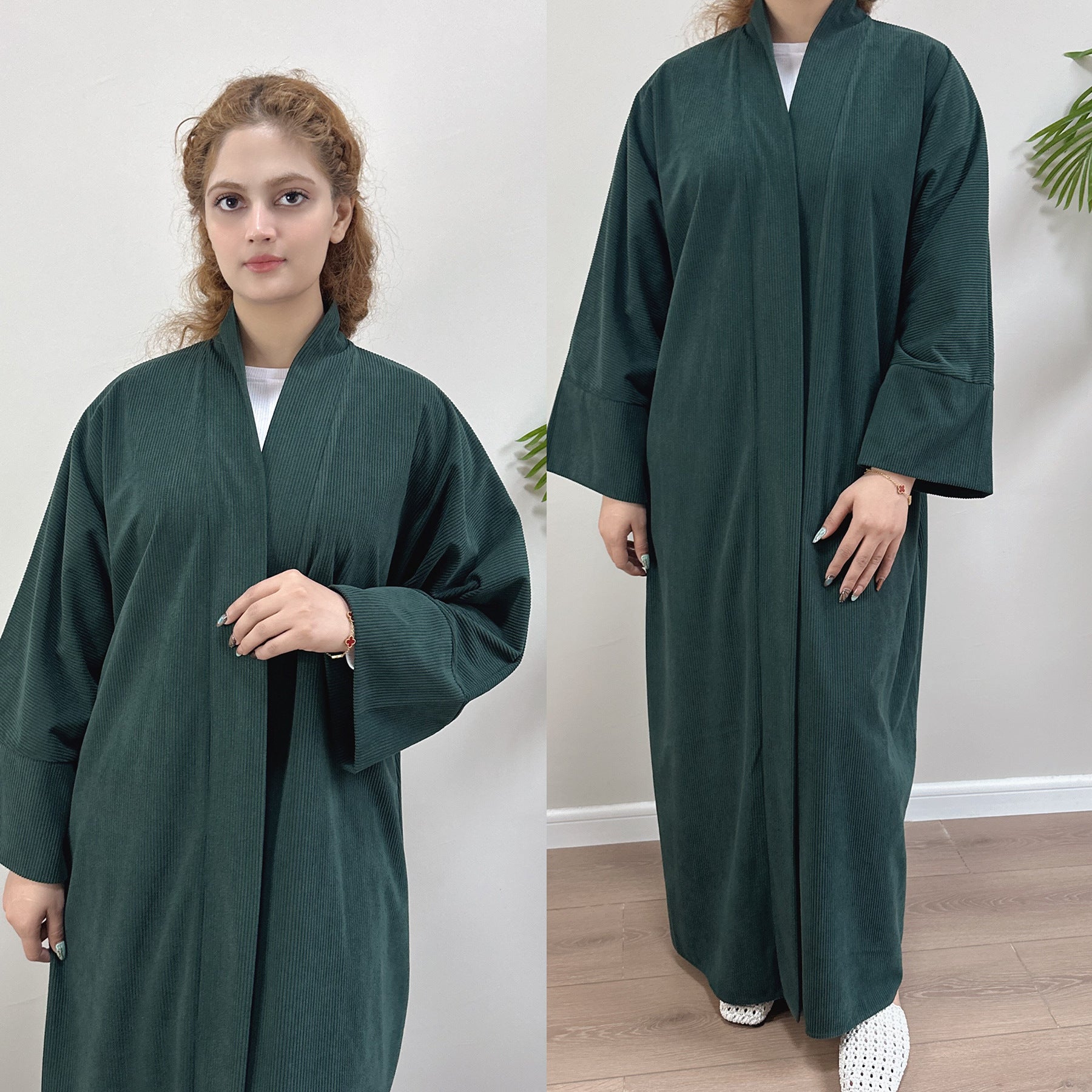 1918#Autumn Winter Cardigan Thick Dress Arab Dubai Modest Solid Color Corduroy Muslim Women Abaya