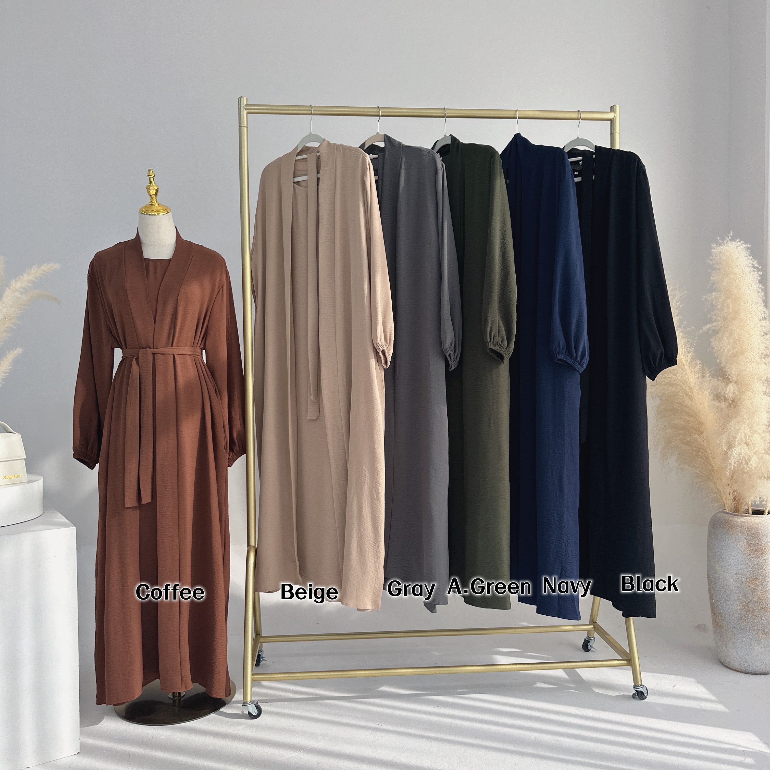 1726# Latest EID Ramadan Islamic Clothing 2 Piece Abaya Set Plain Abaya Women Muslim Dress