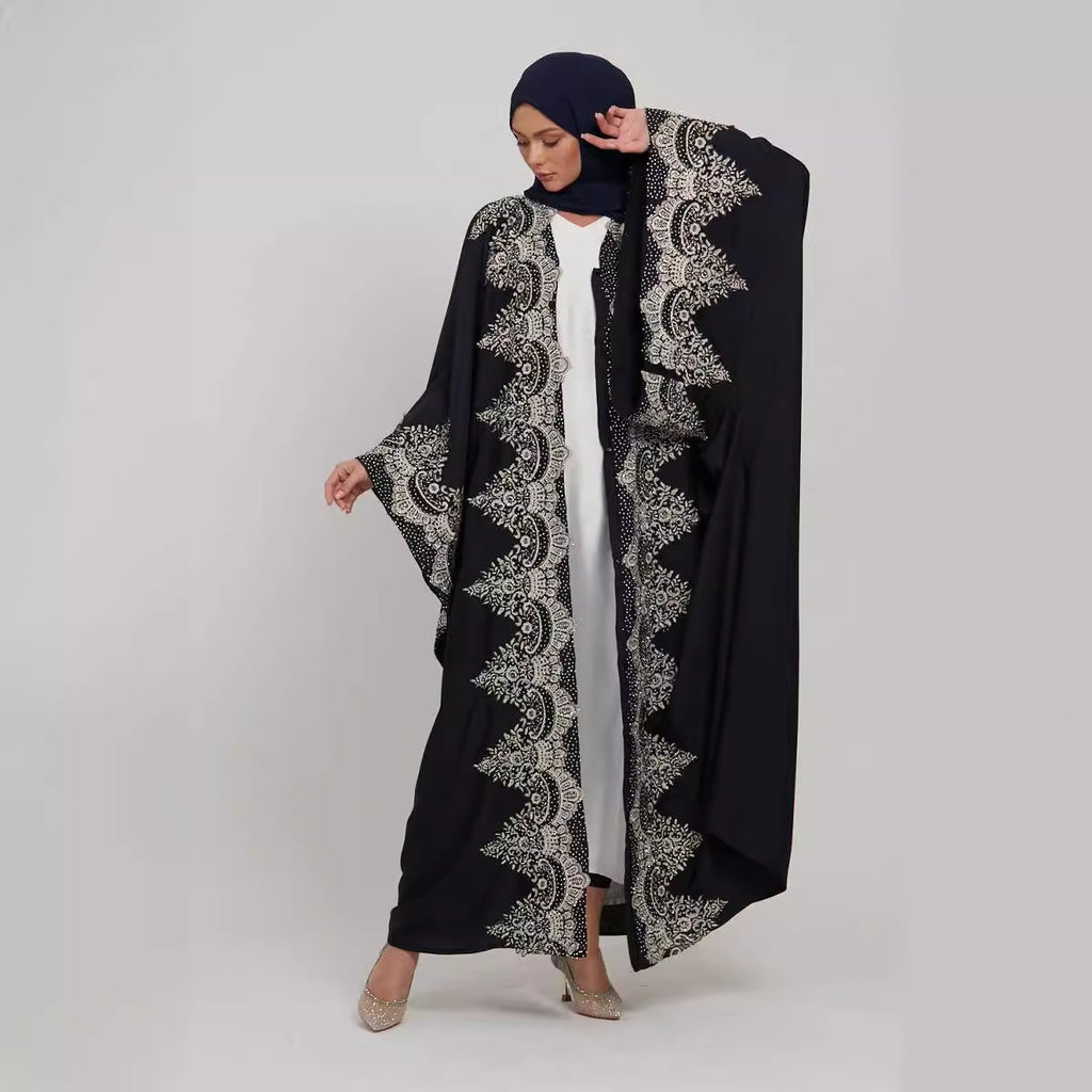 1417# Latest Ramadan Abaya For Women Muslim Fashion Luxury Silver Sequin Abaya