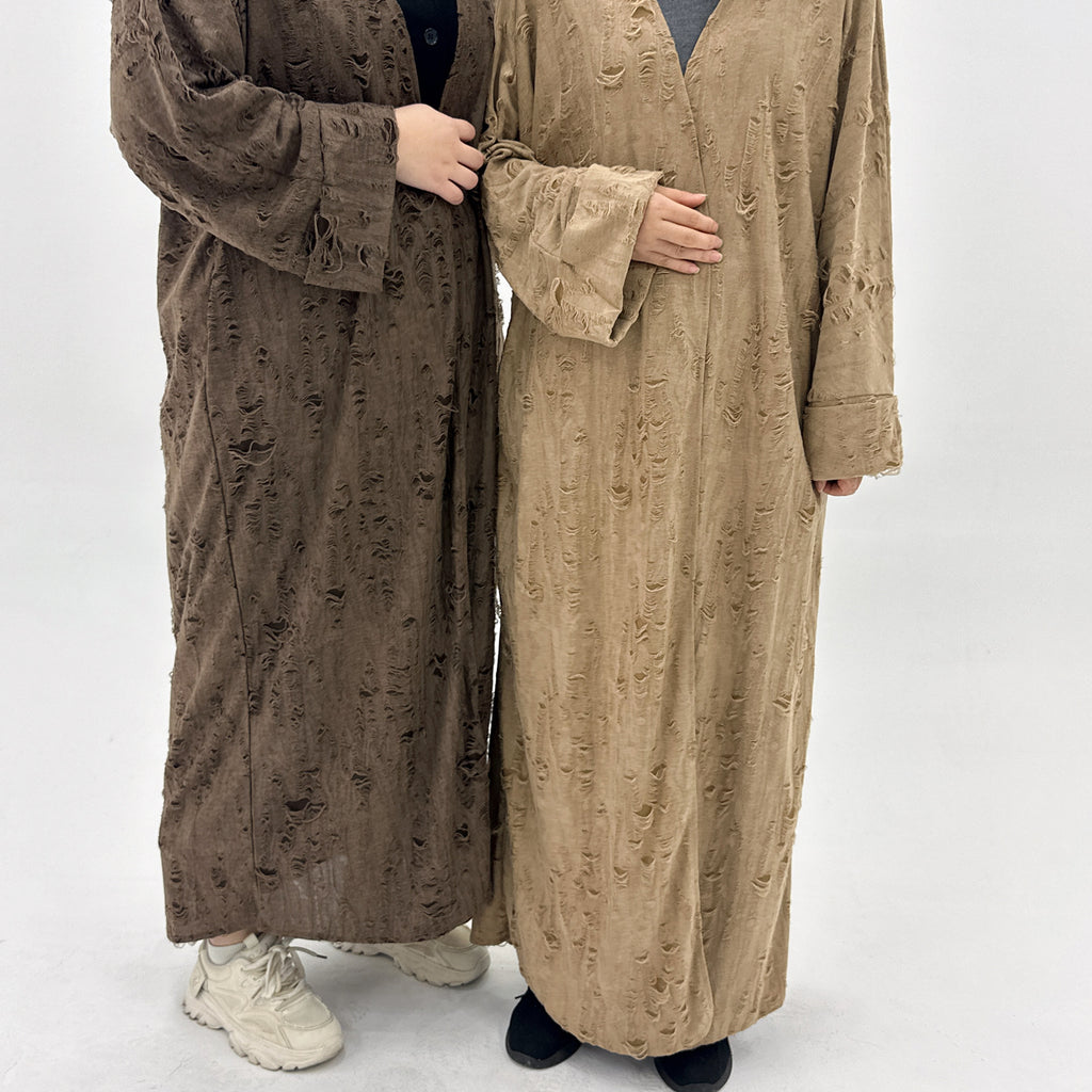 1892#New Arrival Solid Color Muslim Abaya Women Muslim Dress islamic Clothing Wide Sleeves Soft Ripped Abaya