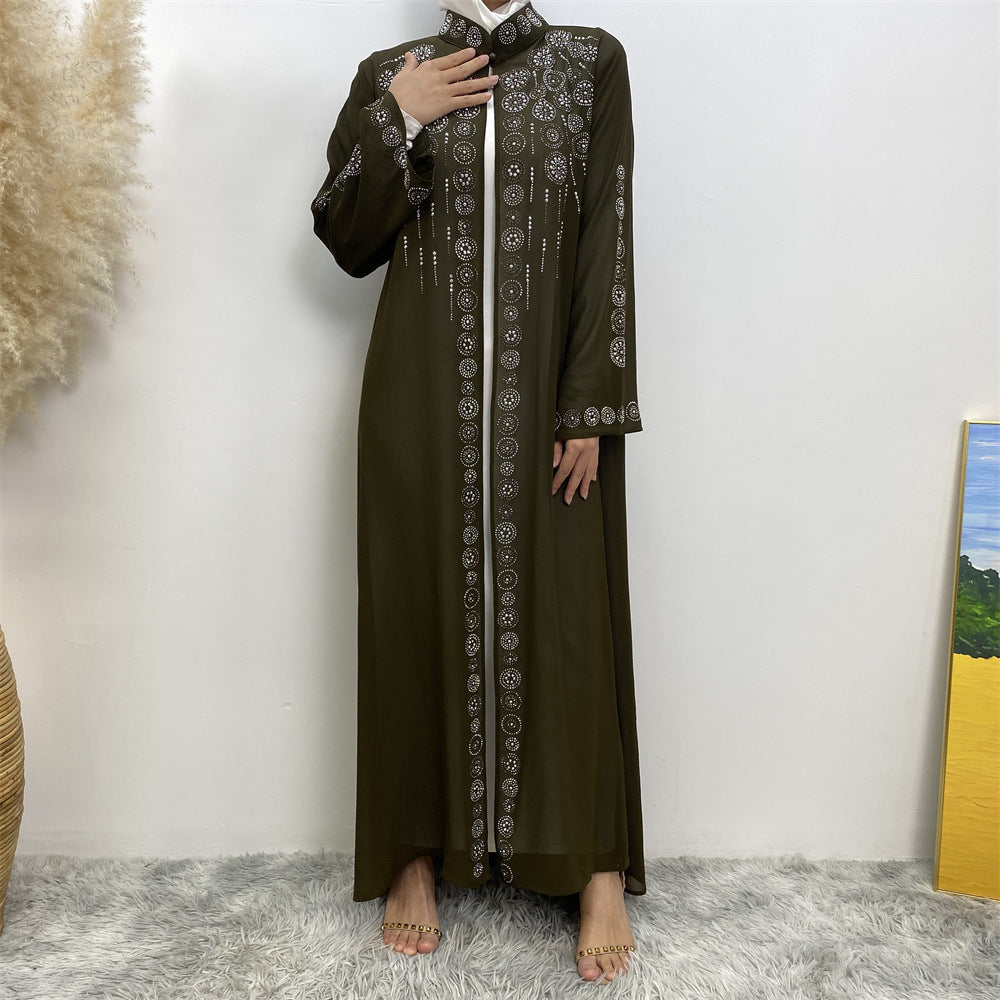 6740# Luxury chiffon africa diamond abaya long robe kaftan muslim women rhinestone open abaya