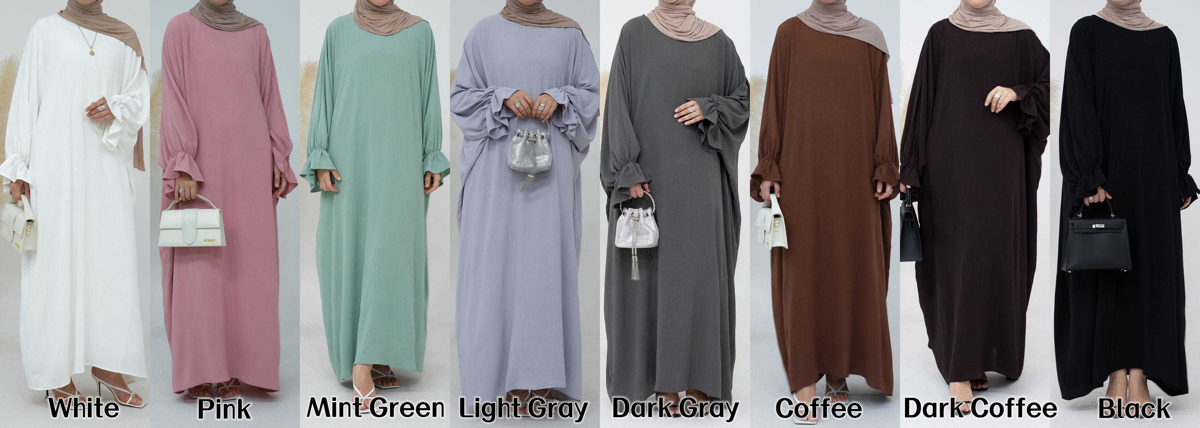 1669#Crepe Long Sleeve Modest Plain Closed Abaya Traditional Muslim Clothing