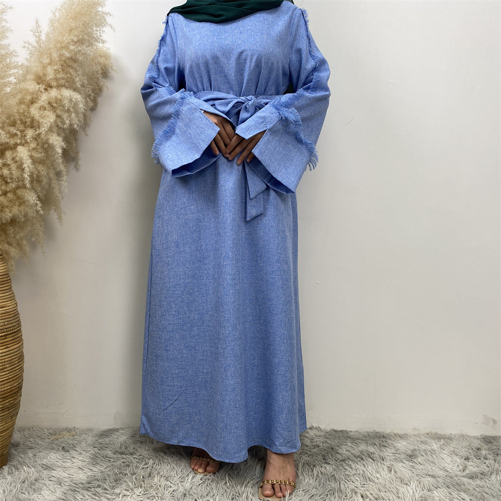 6804#Latest Dress for Women Linen Material Dubai Middle East Fashion Long Sleeve Dress Latest Dress for Women Linen Material Dubai Middle East Fashion Long Sleeve Dress