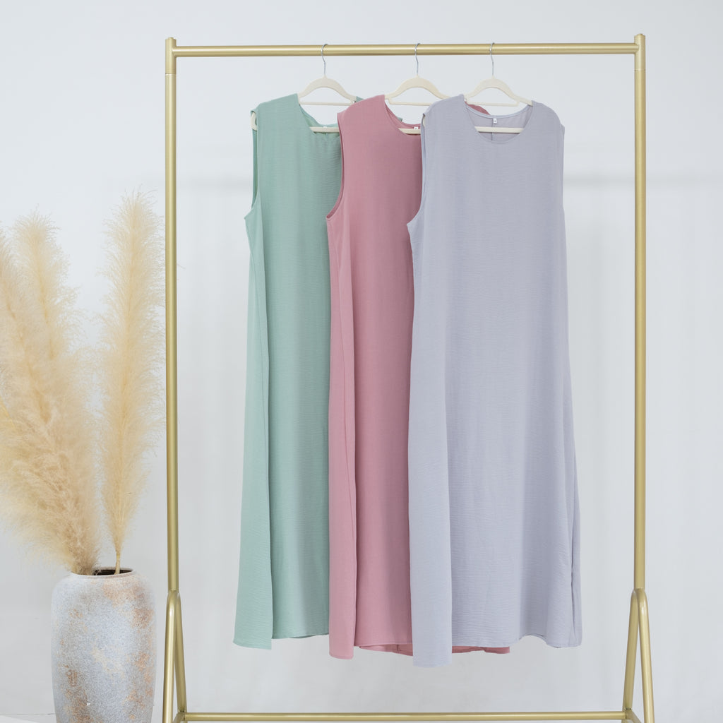 1480-1#Wrinkle Polyester Sleeveless Inner Dress Islamic Clothing Women's Dresses