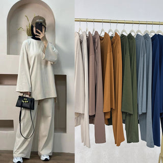 1894#New Suit Islamic Clothing 2 Piece Set Casual Style Elegant Suit Pants Set Muslim Women Modest Muslim Pants Top Set