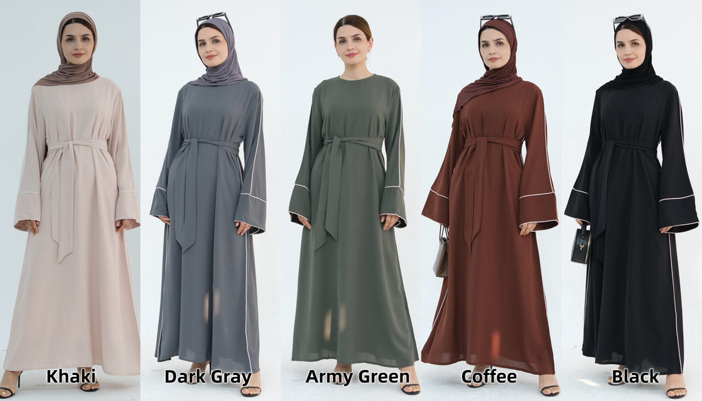 1882#Simple Plain Modest Islamic Clothing Daily Wear Crepe Abaya Women Muslim Dress With Belt