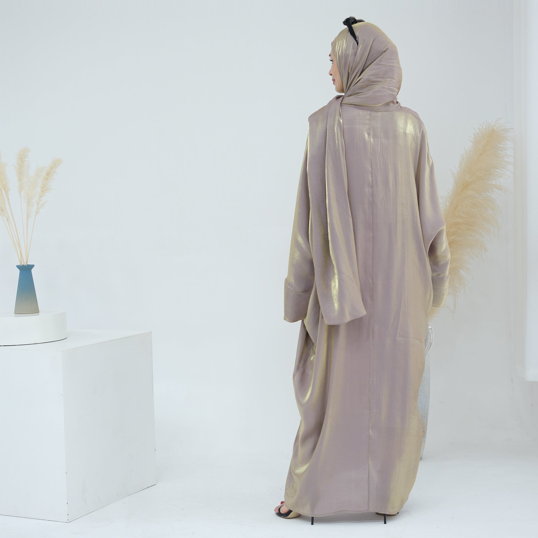 1789# 2024 New Shinny Polyester One Piece Hoodie Abaya Dubai Modest Dress with Attached Hijab