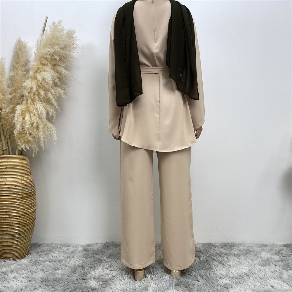 2272# Solid color popular office sets long sleeve blouse loose wide leg pant 2 pieces sets