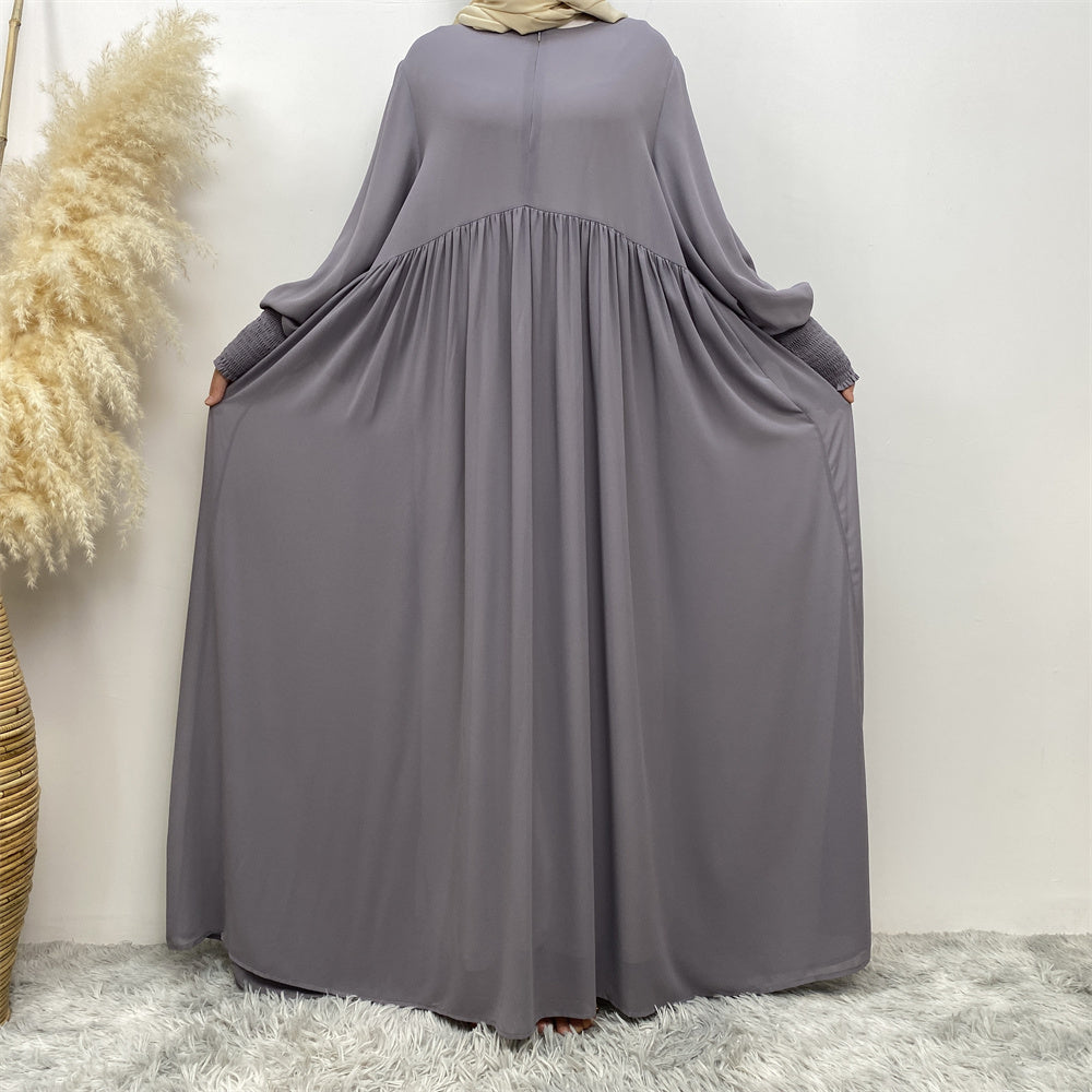 6685# Eid muslim women new arrival summer solid color front zip a-line dress