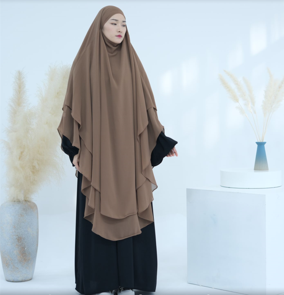 1916#2024 New Overhead Prayer Scarf Muslim Women Hijab 2 Layers Long Chiffon Khimar