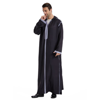 TH832#Abaya Muslim Clothing Long Sleeves Islamic High Quality Men's Robe with hat