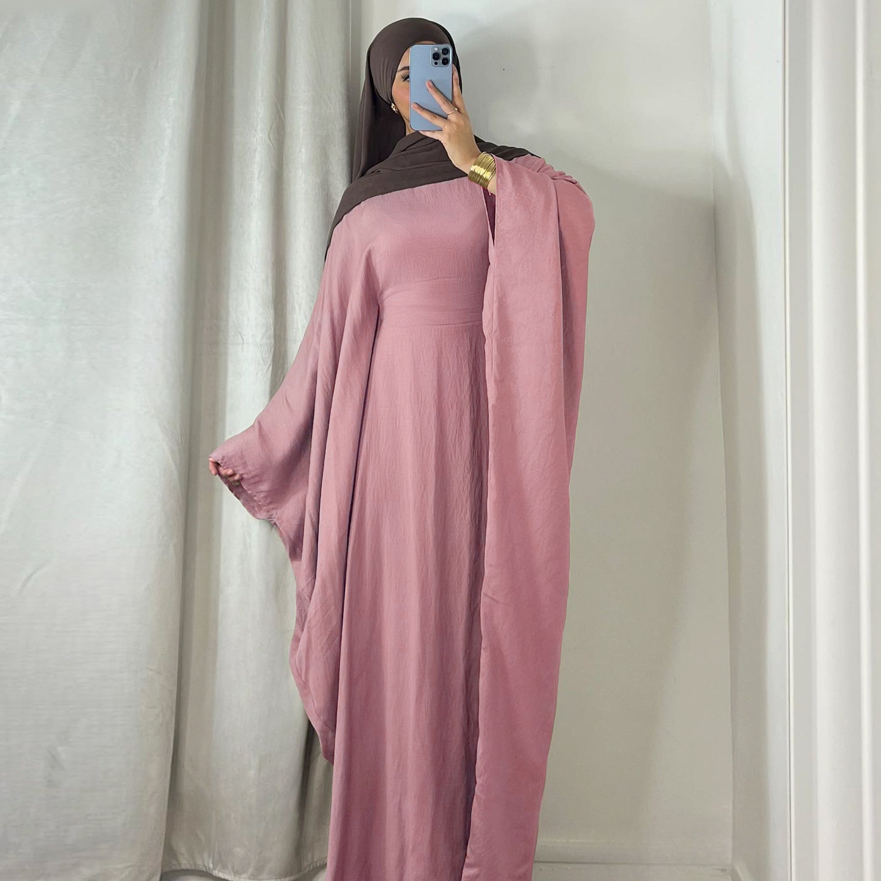 1695# Dubai  Abaya Muslim Women's Dresses With Inside Tie Belt Silk Dress