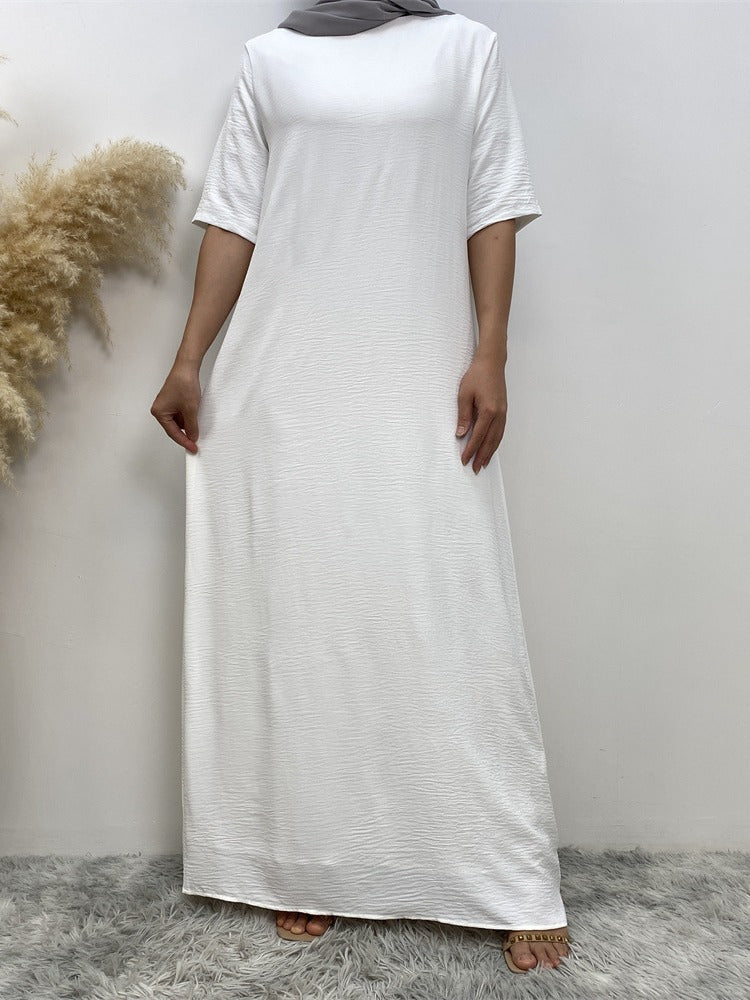 6722# New Crew Neck Wrinkle Crepe Half Sleeves ummer Women Abaya Dresses