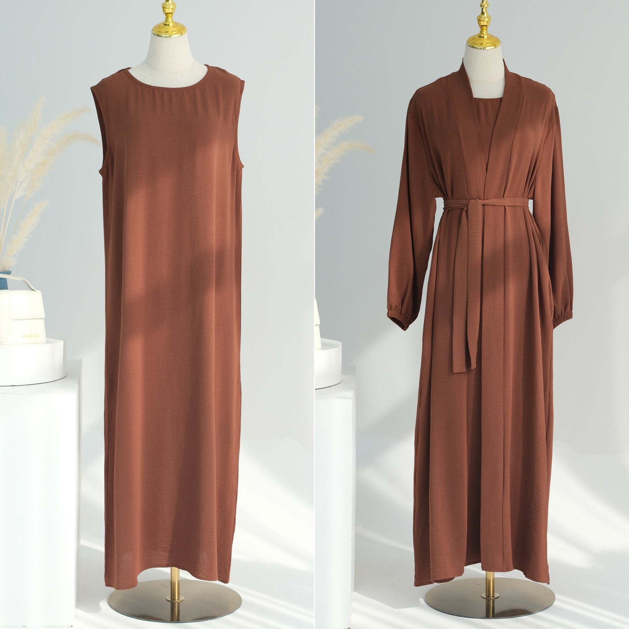 1726# Latest EID Ramadan Islamic Clothing 2 Piece Abaya Set Plain Abaya Women Muslim Dress