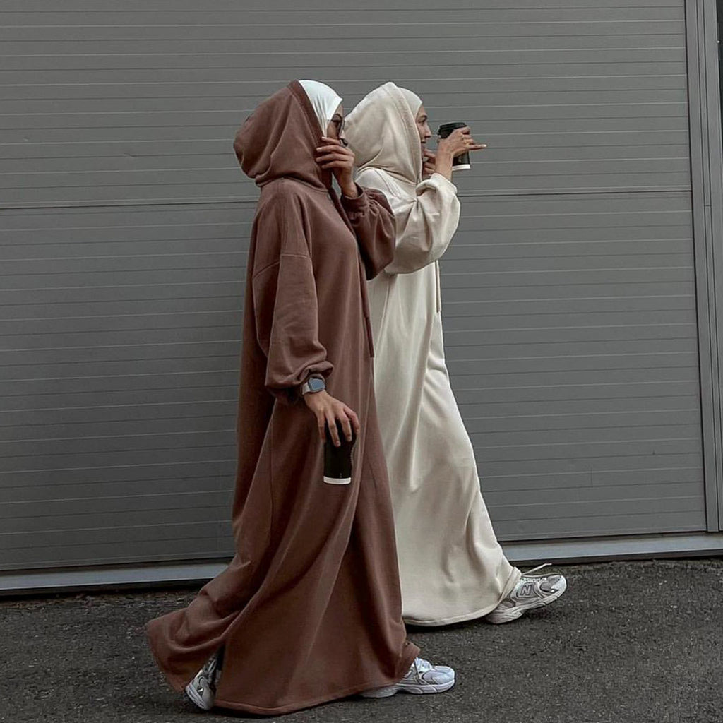 1921#New Hoodie Abaya Daily Wear Sweatshirt Abaya Casual Dresses Plain Loose Women Abaya