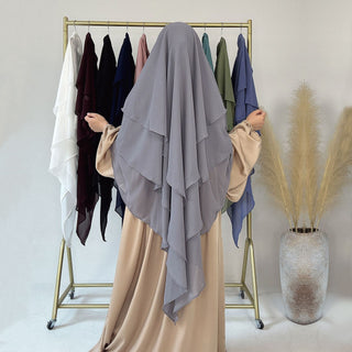 1909#Three Layered Flowy Women Muslim Long Hijab Top Jilbab_ Chiffon Khimar