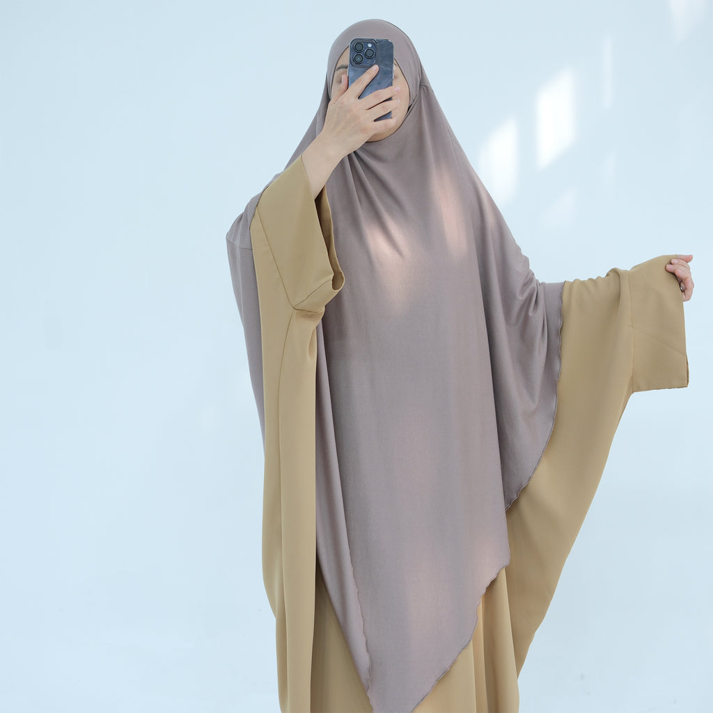 HJ934#EID Ramadan Muslim Women Prayer Long Premium Cotton Jersey stretchy Breathable One Layer Hijab Khimar