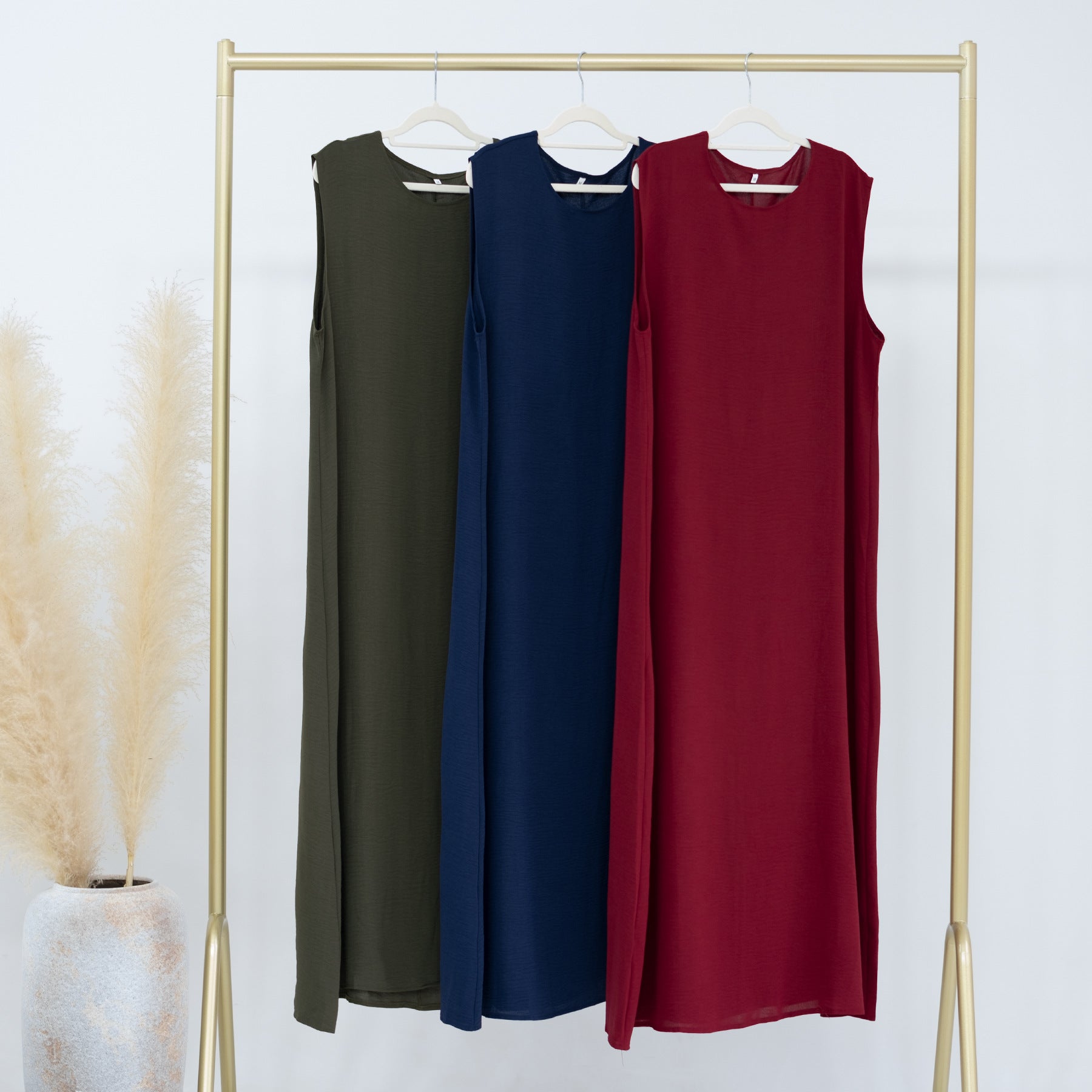 1480-1#Wrinkle Polyester Sleeveless Inner Dress Islamic Clothing Women's Dresses
