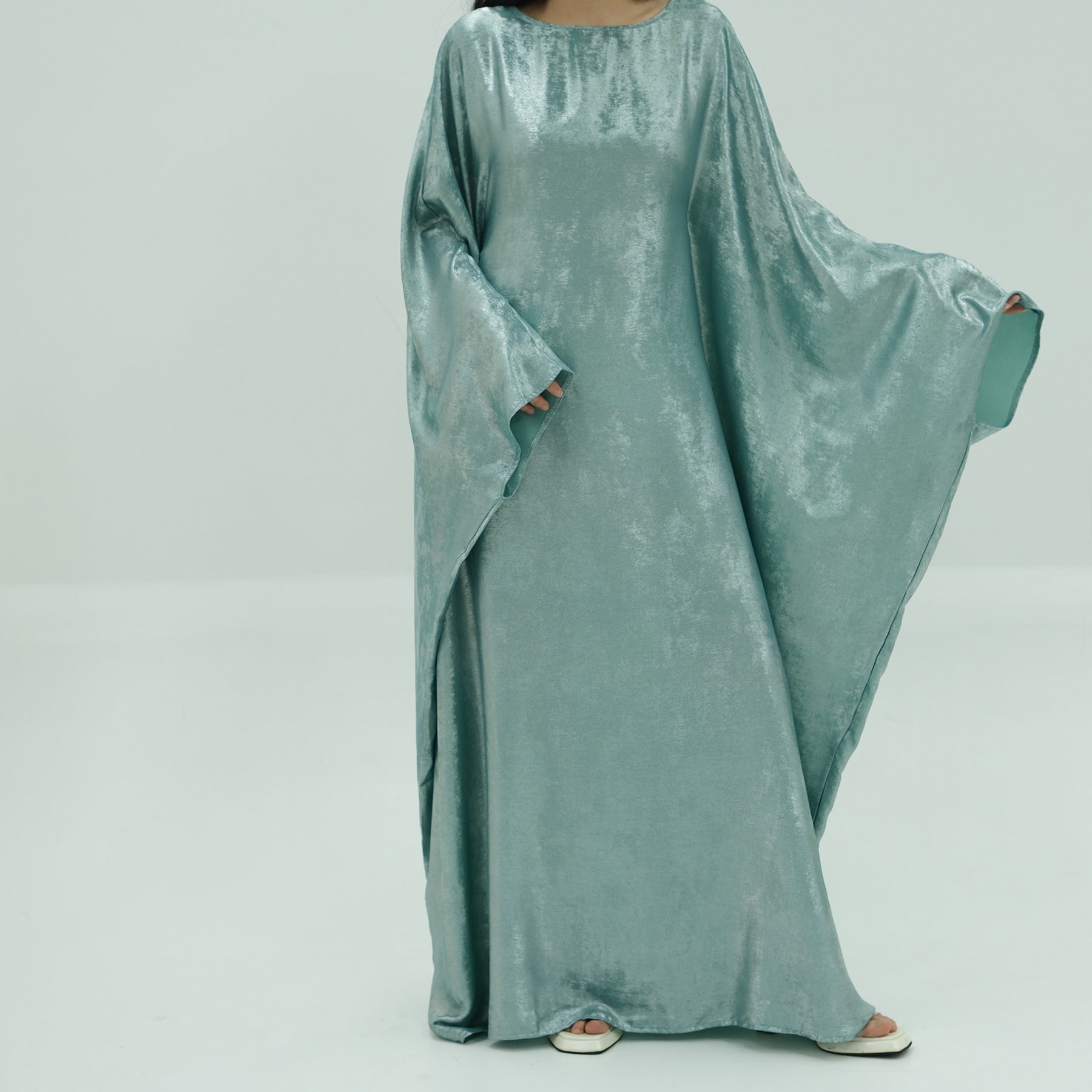 1778#2024 Women's Dresses Elegant Shiny Polyester Kaftan Abaya Batwing Muslim Dress