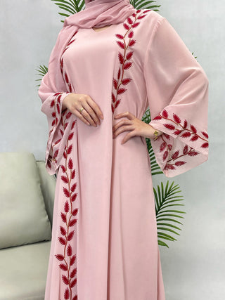 1007#2024 New Fashion Embrodery Chiffon Long Maxi Dress Abaya with Scarf