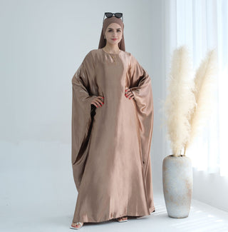 1774#Hot Selling Fashion Elegant Satin Dubai Kaftan Dresses with Tie Belt Butterfly Abaya