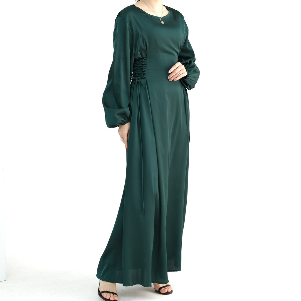 1702#2024 New Modest Dresses Satin Casual Dresses Abaya Women Muslim Dress Ramadan 的副本
