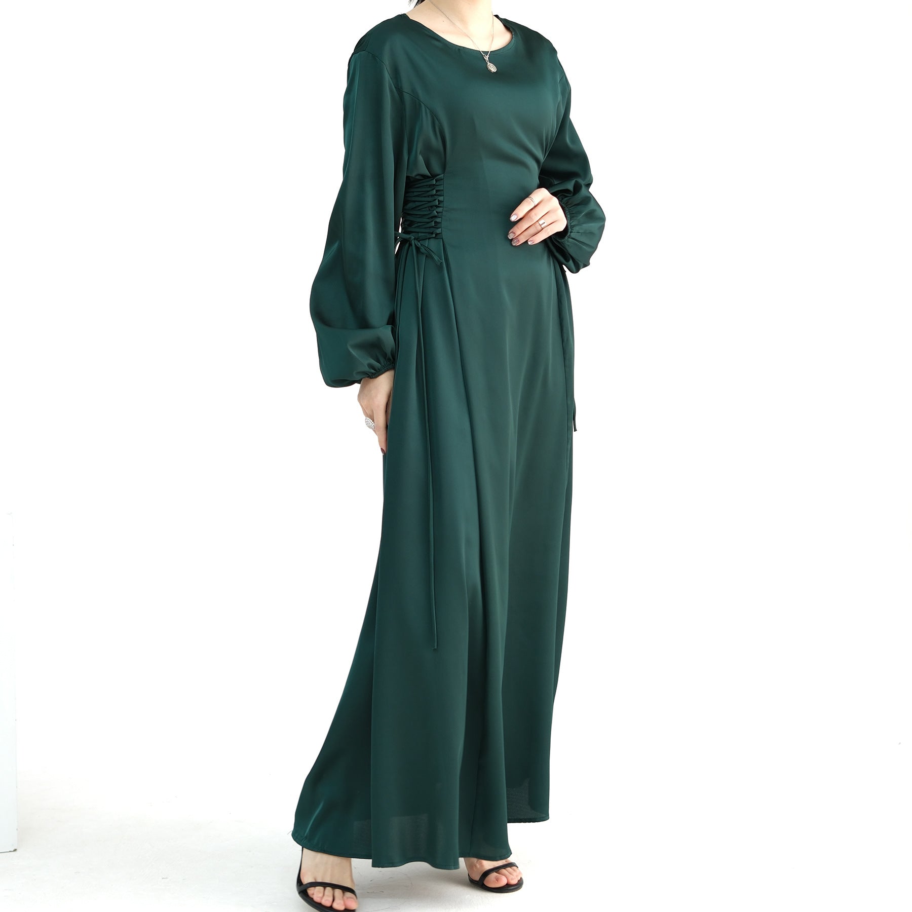 1702#2024 New Modest Dresses Satin Casual Dresses Abaya Women Muslim Dress Ramadan 的副本