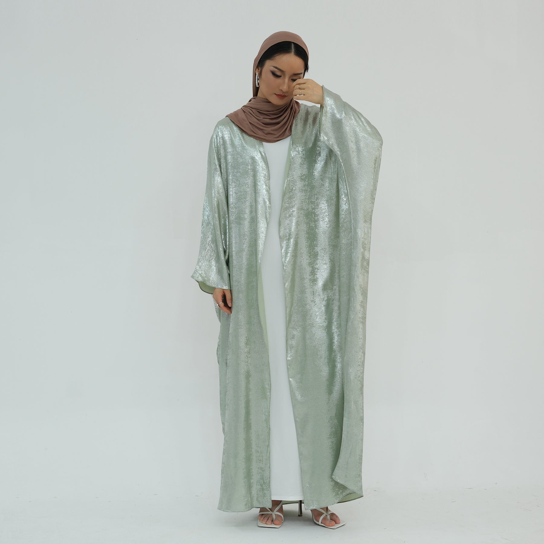1796#Luxury Shiny Abaya Design Kimono Kaftan Open Abaya Women Muslim Dress Cardigan