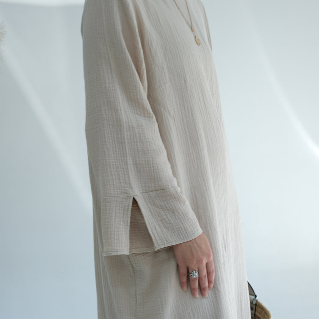 1656#Plain Dress Long Sleeves Women's Cotton Dress with Pockets New Design Abaya