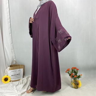 1416#2025 New Arrival Bow Abaya Robe Made in Solid Color Nida Material with Silver Diamond
