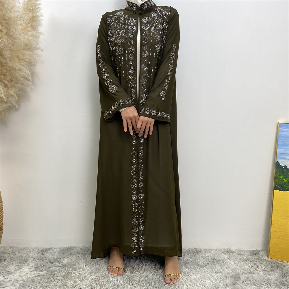 6740# Luxury chiffon africa diamond abaya long robe kaftan muslim women rhinestone open abaya