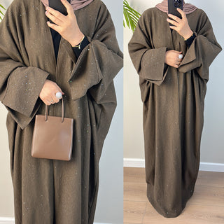 1672#New Autumn Thick Glitter Kimono Abaya Turkey Style Muslim Clothing