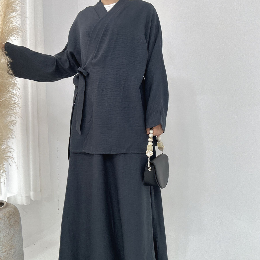 1807#  Manufacturer Islamic Clothing Top and Skirt 2 Piece Abaya Set Polyester Muslim Women Dress