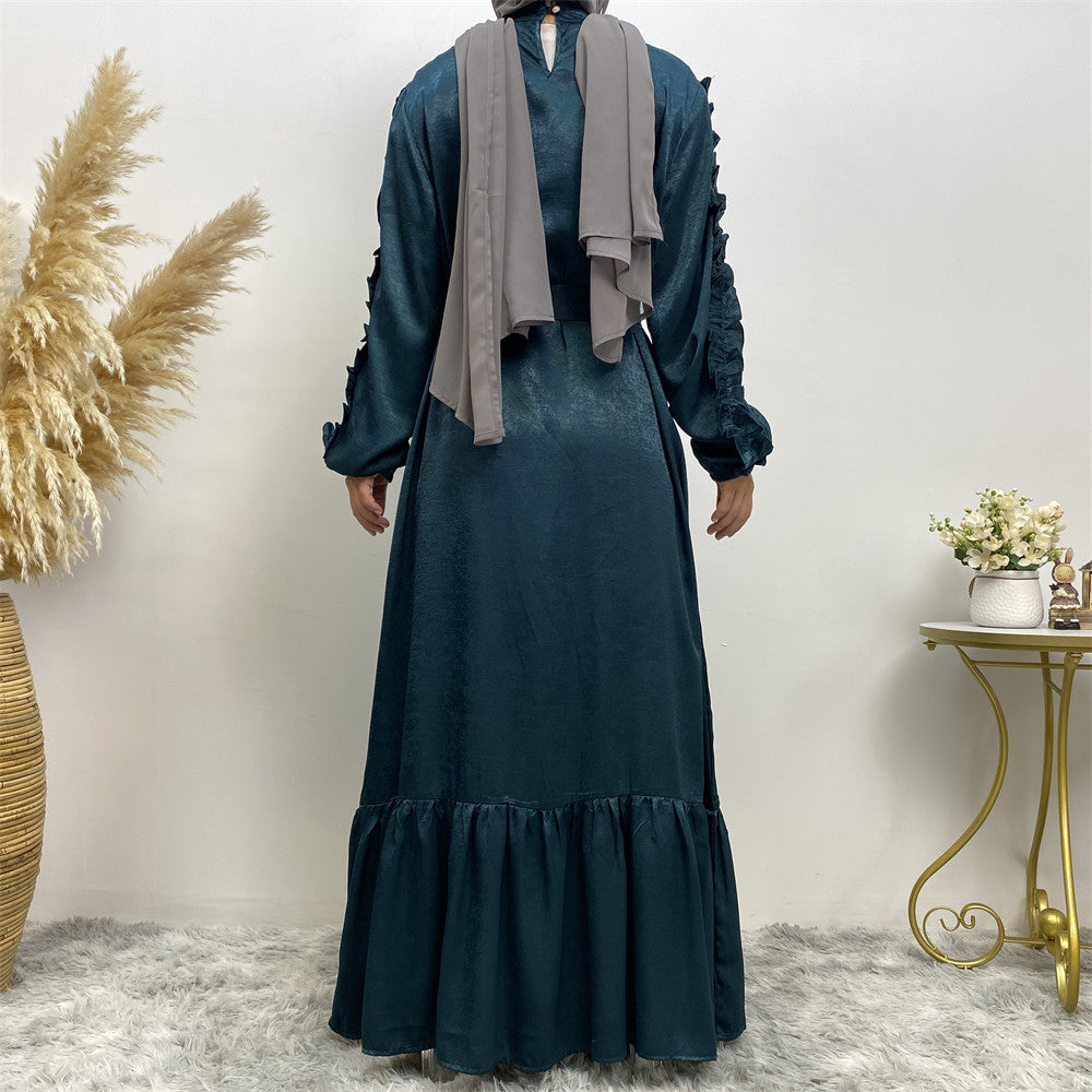 6582# Elegant satin dress long sleeve elasticated summer women dresses 9 colors