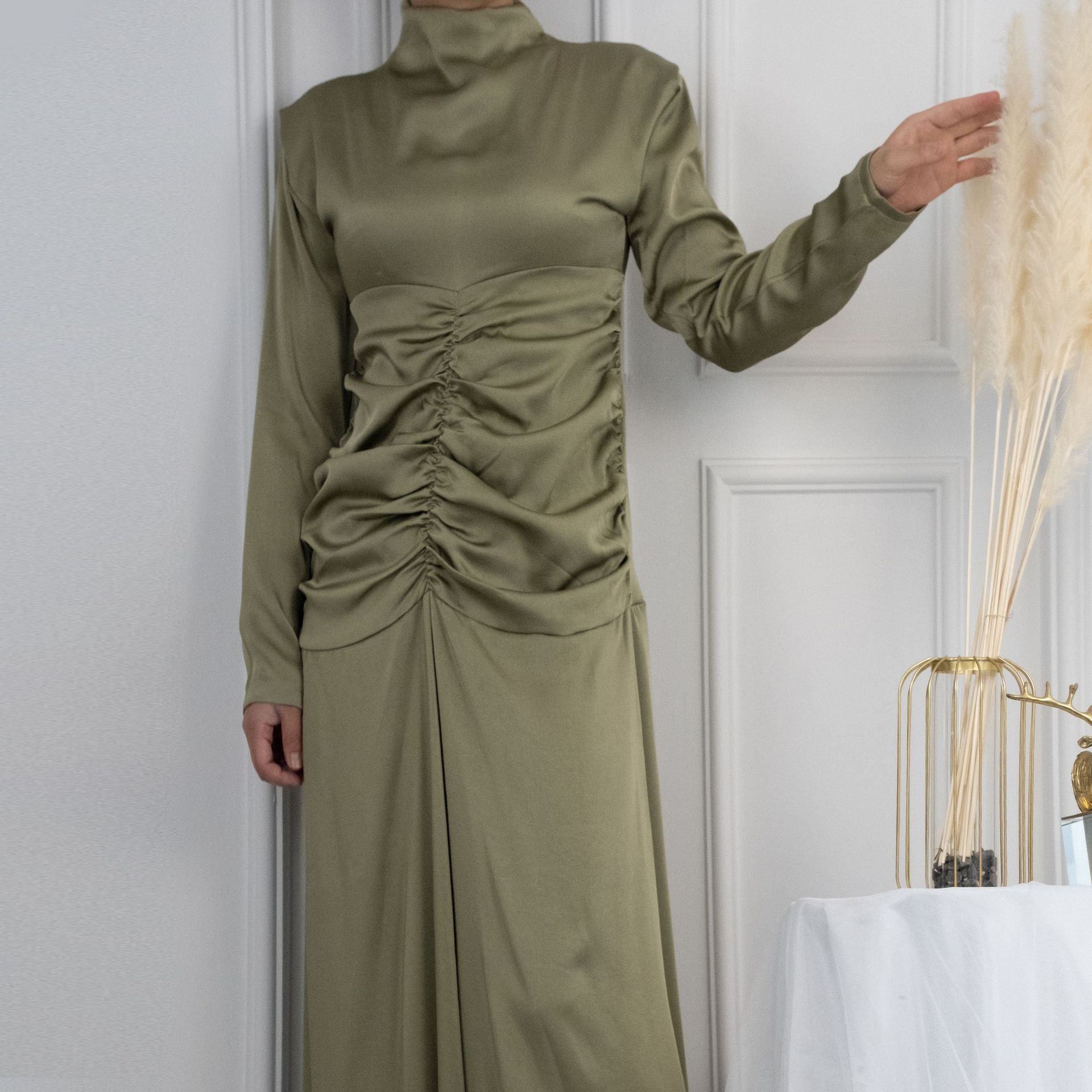 1598#Wholesale Modest Satin Dresses Stylish Muslim Women Dress Latest Abaya