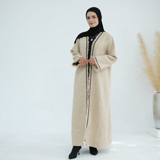 1879#Winter Thick Warm Modest Abaya Coat Dubai Custom Cardigan Kimono Tweed Abaya