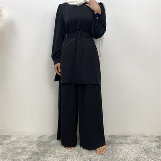 2335# Eid Latest Nida Abaya Set Long Top And Elastic Waist With Pockets Loose Pant Suit