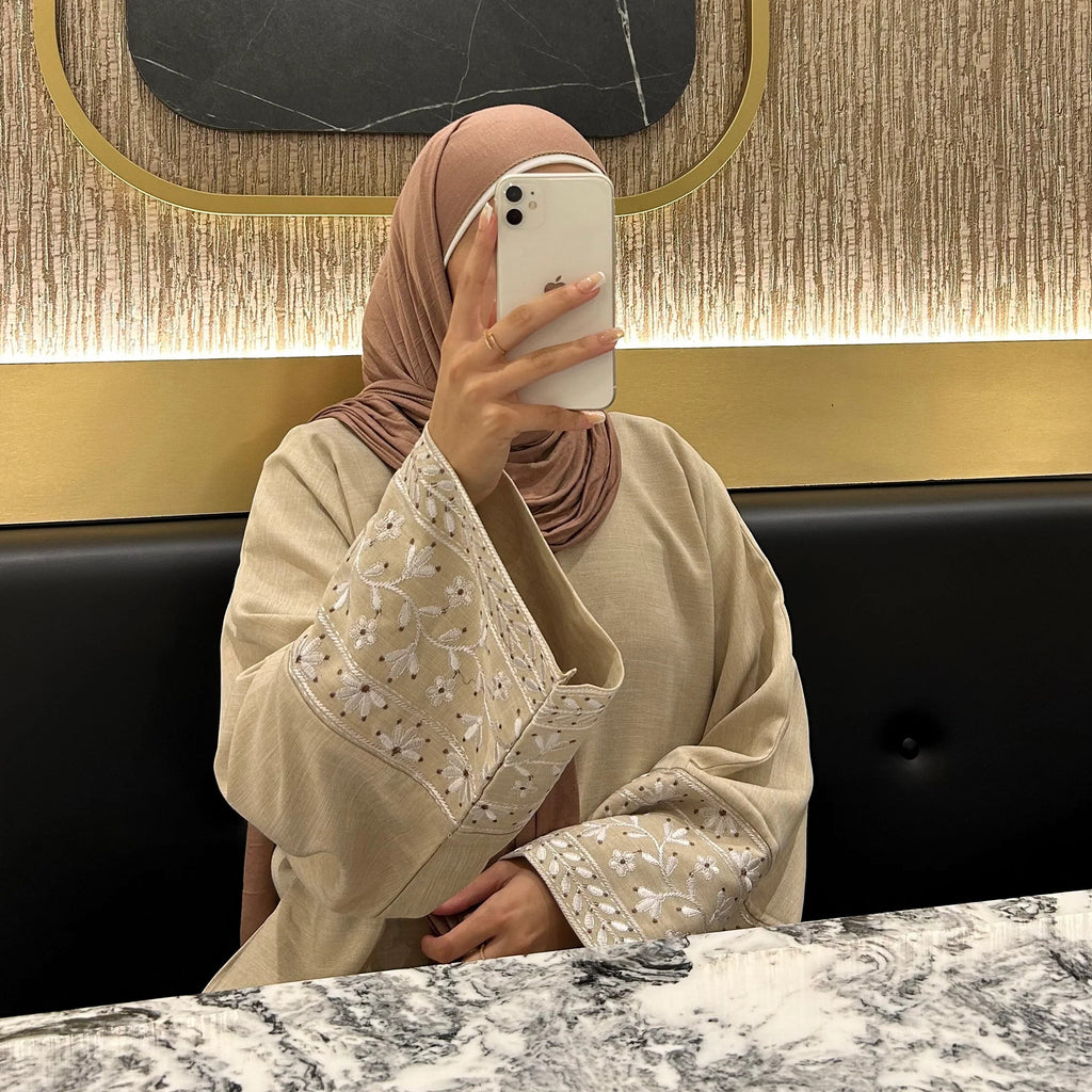 1735#New Linen Embroidery Closed Abaya Wholesale Hot Sale Islamic Modest Clothing