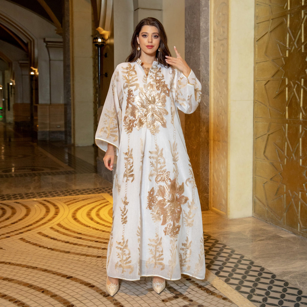 AB056# New burnt flower sequin dress light luxury ladies party dress Muslim abaya women's clothing