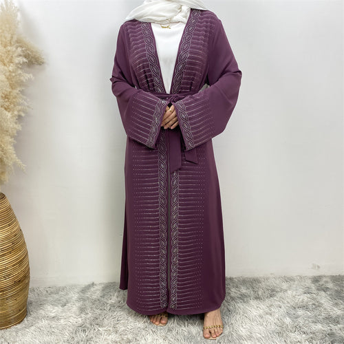 1421#High Quality Rhinestone Cardigan Middle East Dubai Female Diamond Abaya