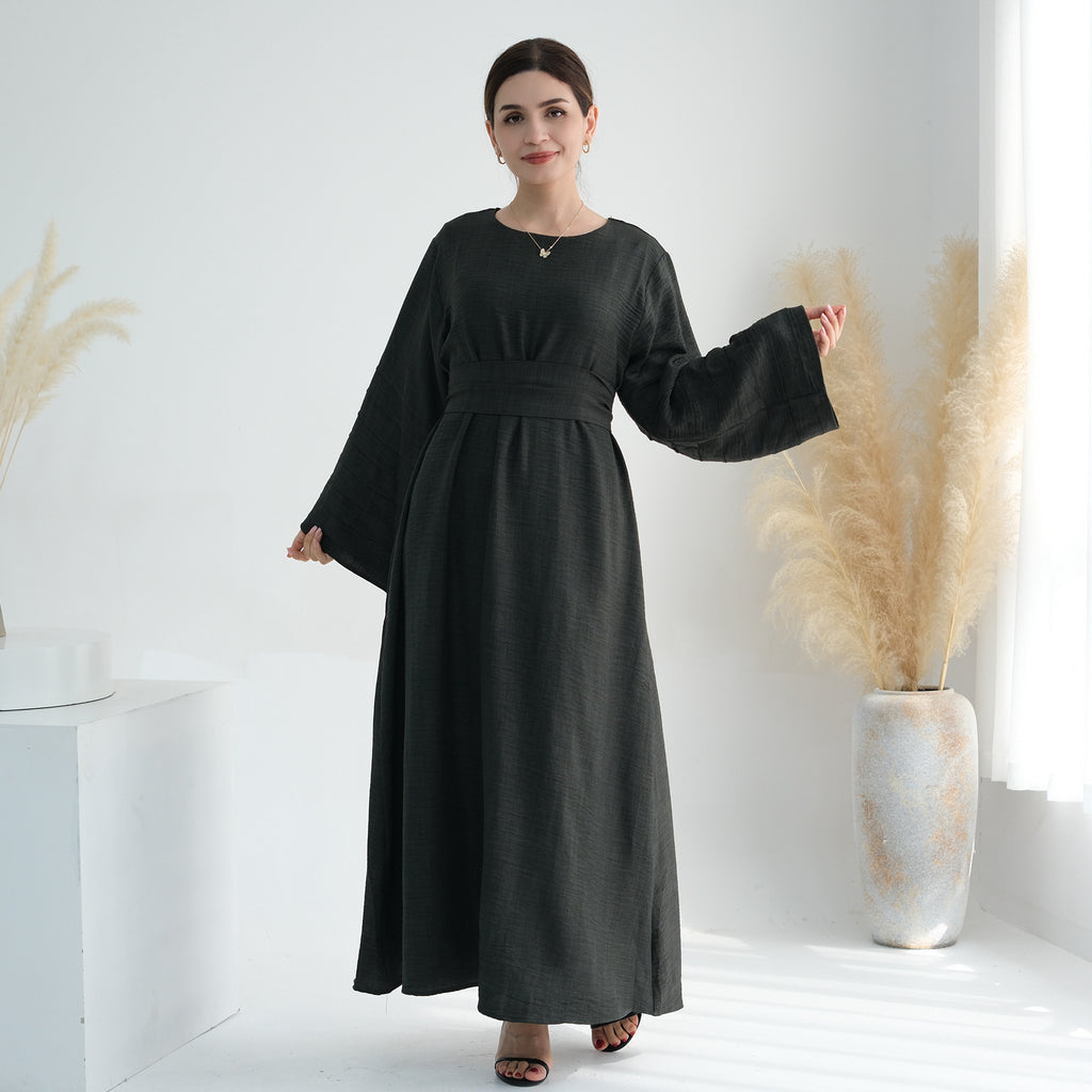 1725#Modest Abaya Simple Linen Closed Abaya Women Muslim Dress Islamic Clothing