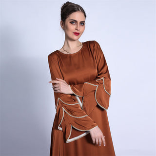 1220#Elegant Long Sleeves Long Dress Render Casual Muslin Women Dress