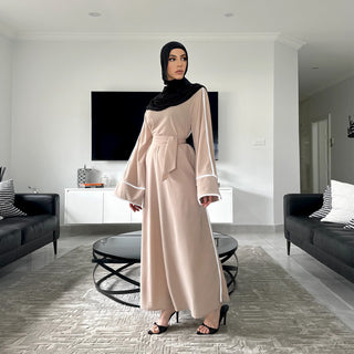 1882#Simple Plain Modest Islamic Clothing Daily Wear Crepe Abaya Women Muslim Dress With Belt