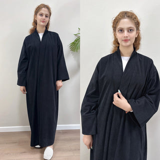 1918#Autumn Winter Cardigan Thick Dress Arab Dubai Modest Solid Color Corduroy Muslim Women Abaya